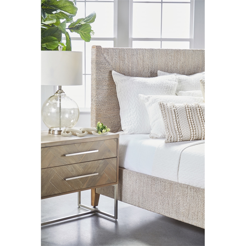Maklaine Transitional Fabric Cal King Bed in Off White/Gray Finish
