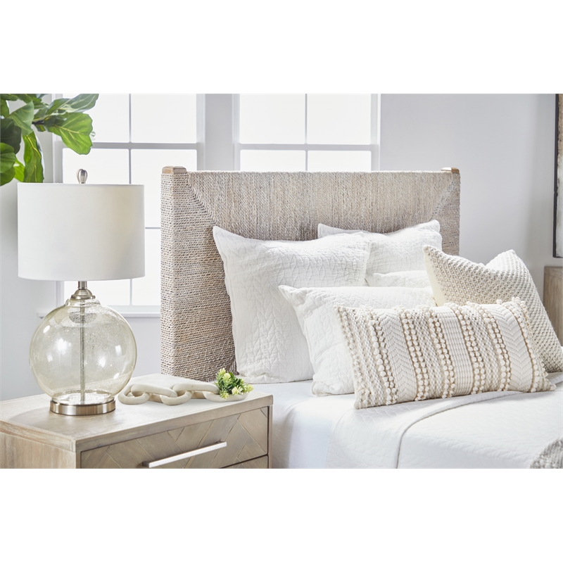 Maklaine Transitional Fabric Cal King Bed in Off White/Gray Finish