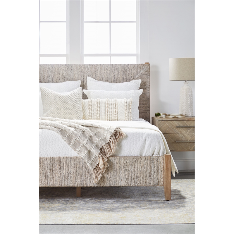 Maklaine Transitional Fabric Cal King Bed in Off White/Gray Finish