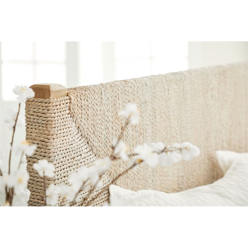 Maklaine Transitional Fabric Cal King Bed in Off White/Gray Finish