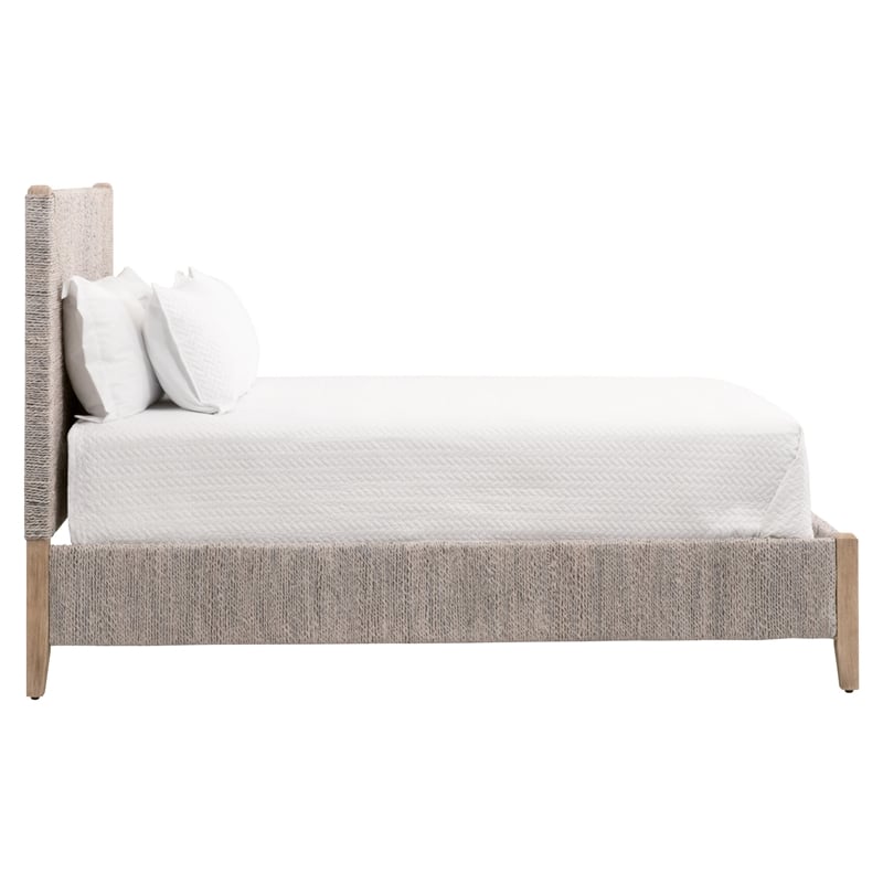 Maklaine Transitional Fabric Cal King Bed in Off White/Gray Finish