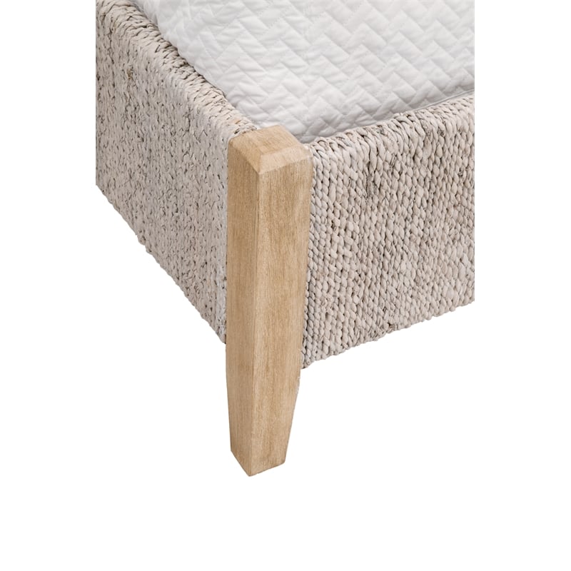 Maklaine Transitional Fabric Cal King Bed in Off White/Gray Finish