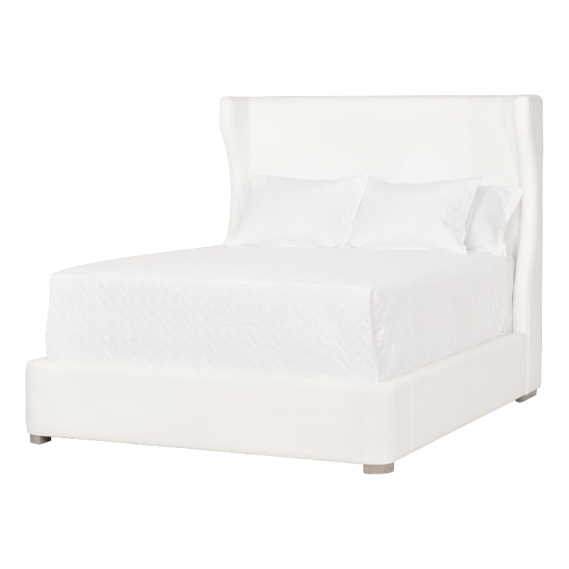 Maklaine Transitional Fabric King Bed in Pearl White / Natural Gray