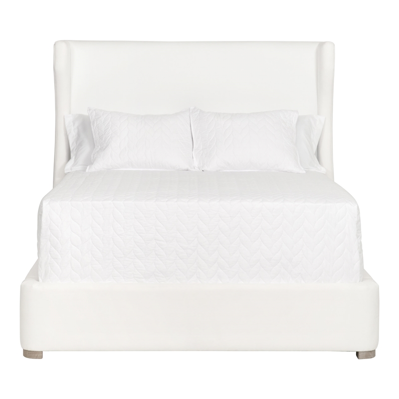 Maklaine Transitional Fabric King Bed in Pearl White / Natural Gray