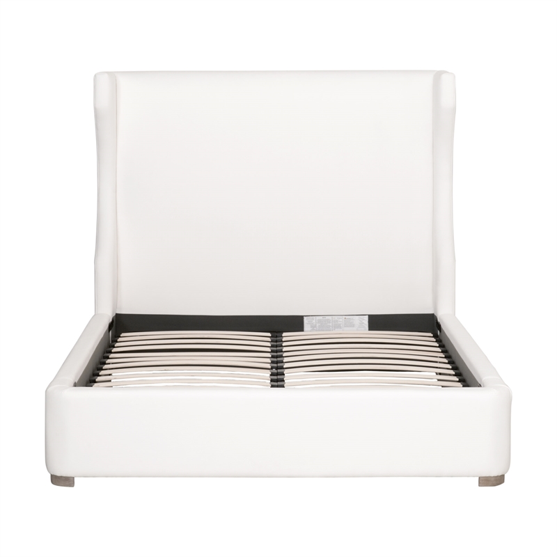 Maklaine Transitional Fabric King Bed in Pearl White / Natural Gray