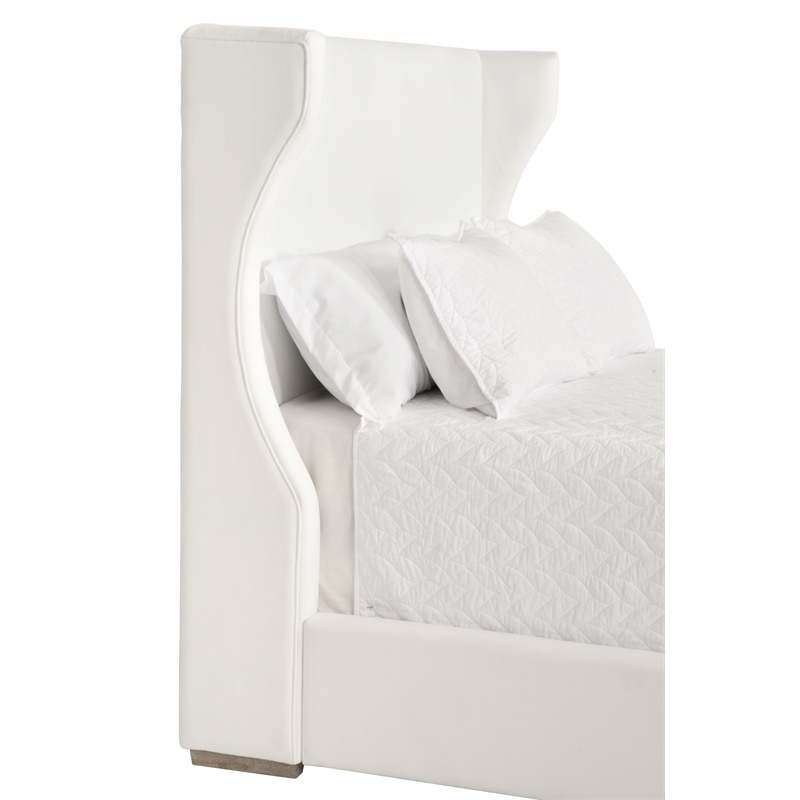 Maklaine Transitional Fabric King Bed in Pearl White / Natural Gray