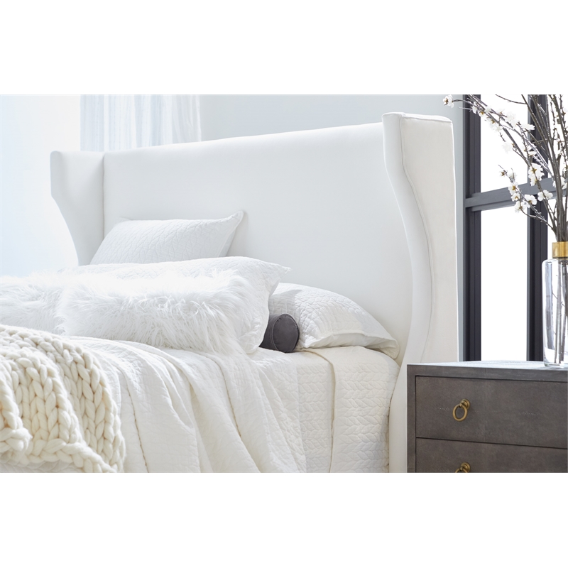 Maklaine Transitional Fabric King Bed in Pearl White / Natural Gray