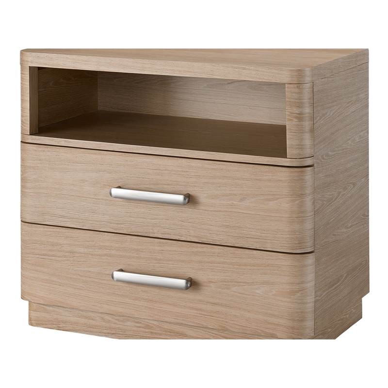 Maklaine Contemporary Nightstand with Two Drawers in Tan Tech Oak