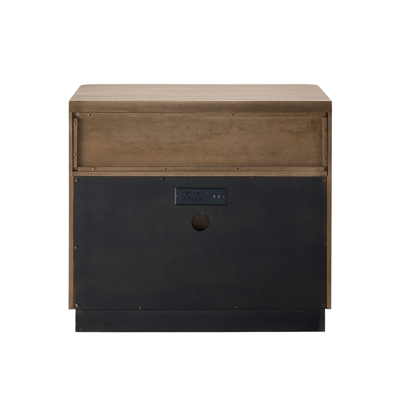 Maklaine Contemporary Nightstand with Two Drawers in Tan Tech Oak