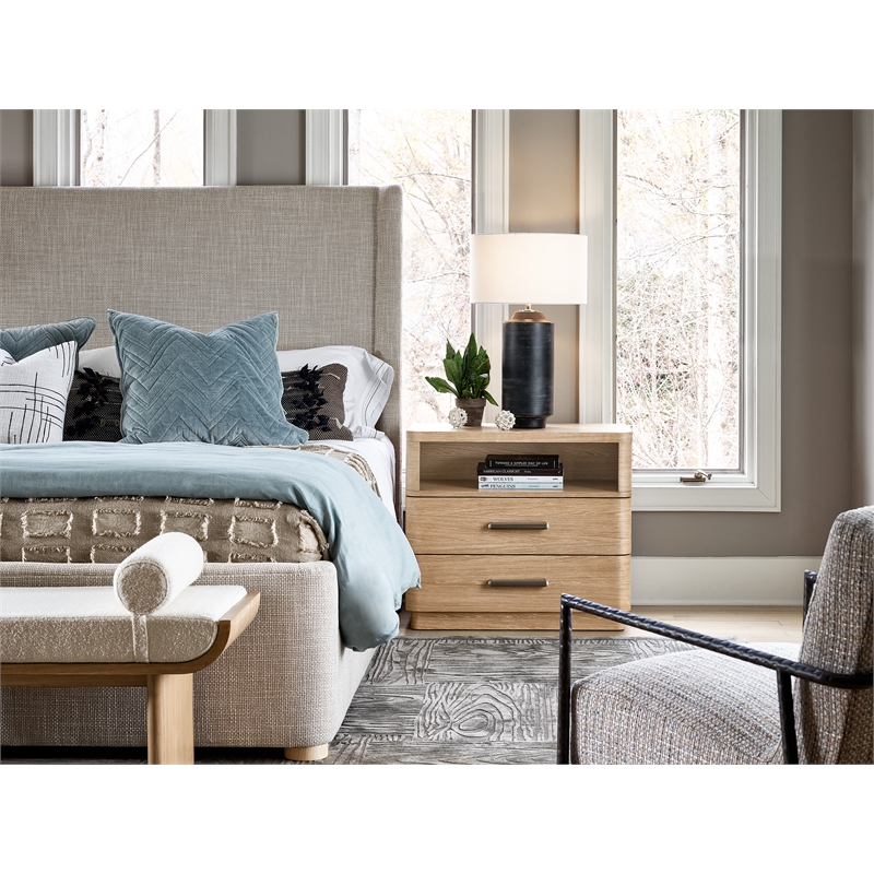 Maklaine Contemporary Nightstand with Two Drawers in Tan Tech Oak