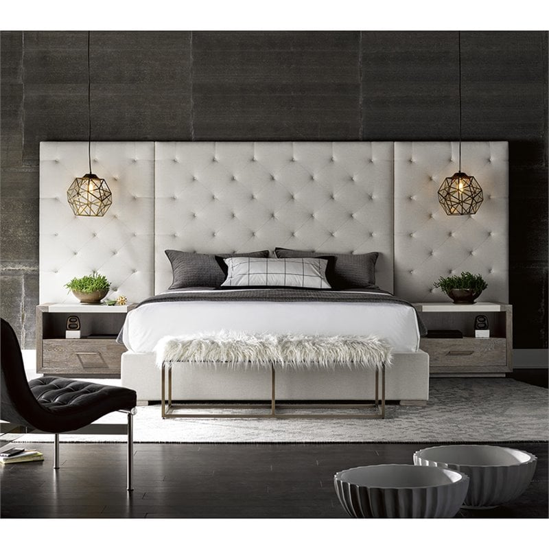 Maklaine High Performance Fabric Quartz King Panel Bed Rectangular Diamond Tufted 163