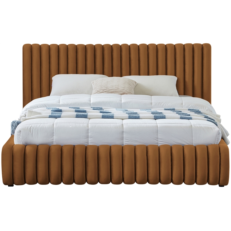 Maklaine Contemporary Deep Channel Tufted Rich Saddle Velvet Full Bed