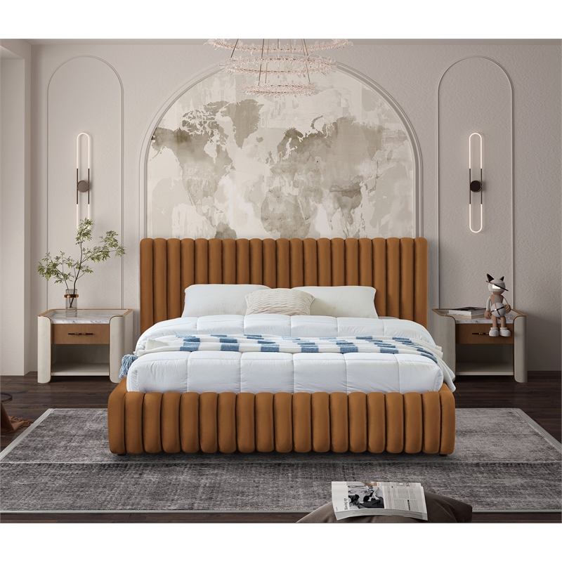 Maklaine Contemporary Deep Channel Tufted Rich Saddle Velvet Full Bed