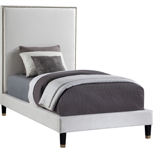 Maklaine Contemporary Soft Rich Cream Finish Velvet Twin Bed