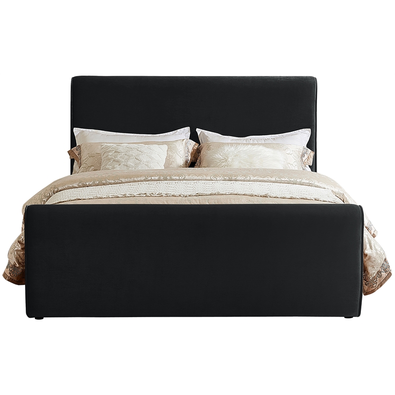 Maklaine Contemporary Soft Rich Black Finish Velvet King Bed