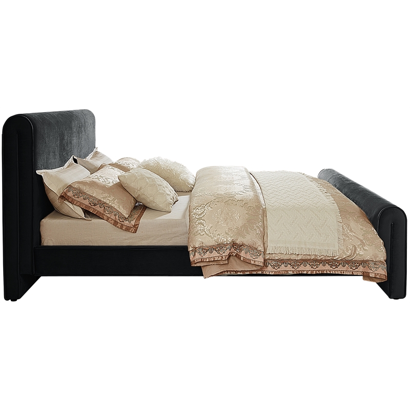 Maklaine Contemporary Soft Rich Black Finish Velvet King Bed