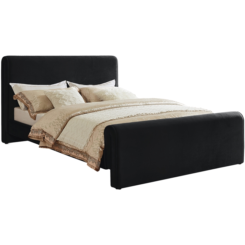 Maklaine Contemporary Soft Rich Black Finish Velvet King Bed