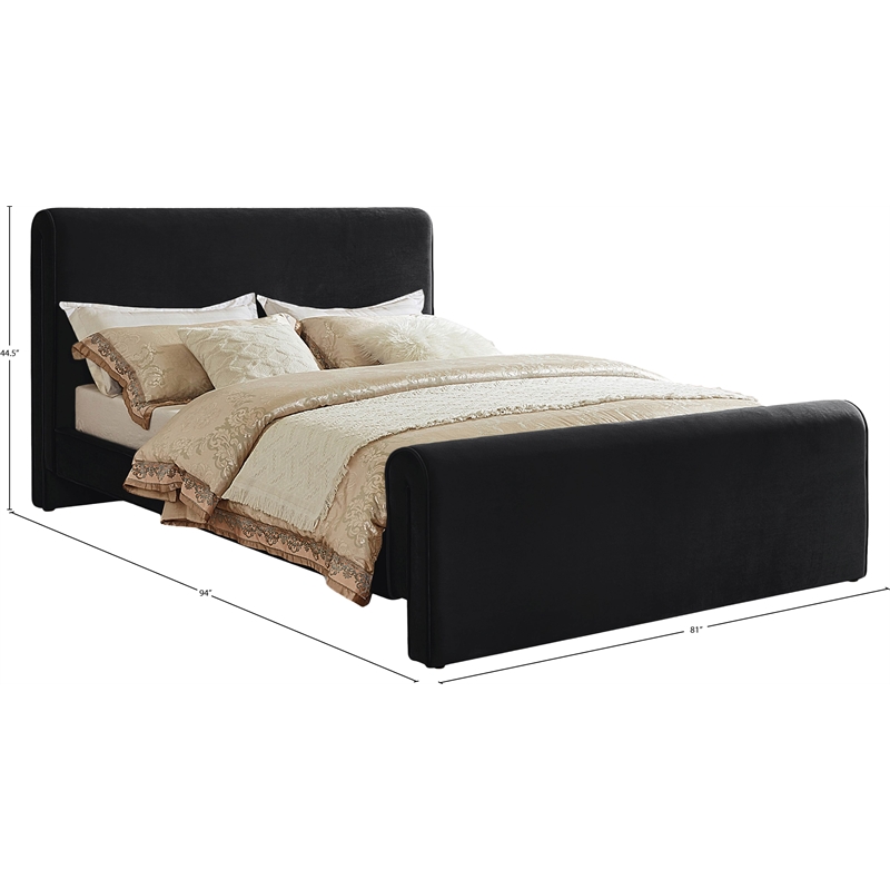 Maklaine Contemporary Soft Rich Black Finish Velvet King Bed