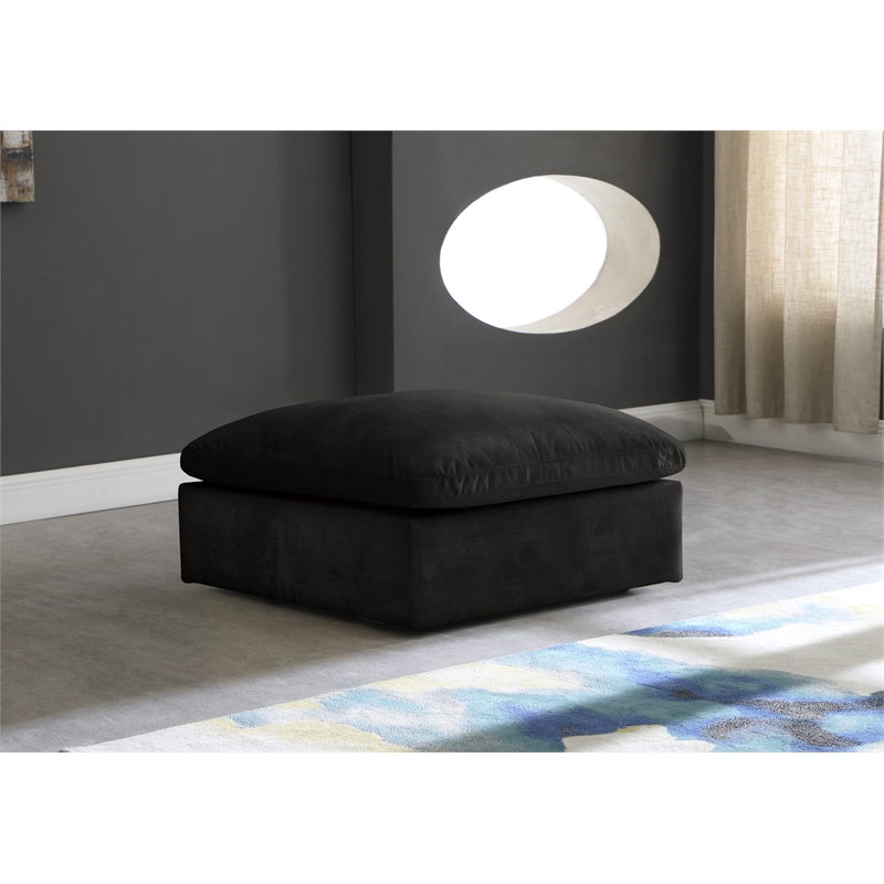 Maklaine Contemporary Soft Rich Black Velvet Modular Ottoman