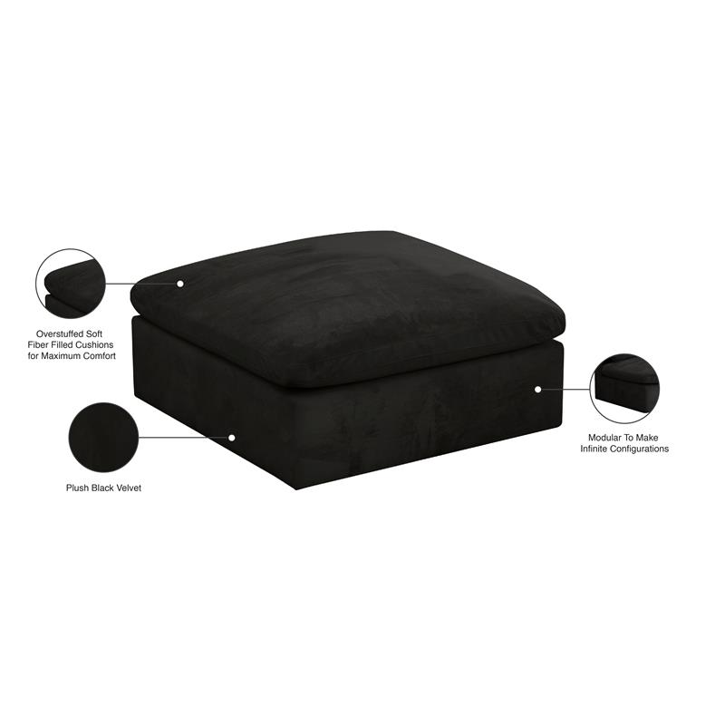 Maklaine Contemporary Soft Rich Black Velvet Modular Ottoman