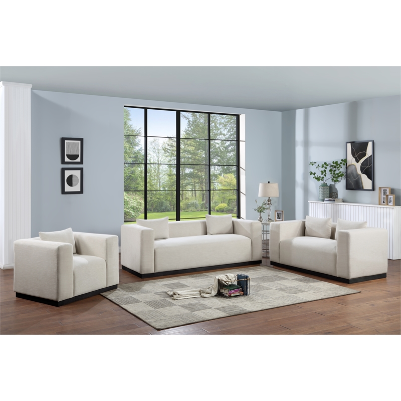 Maklaine Contemporary Beige Finish Linen Textured Fabic Sofa