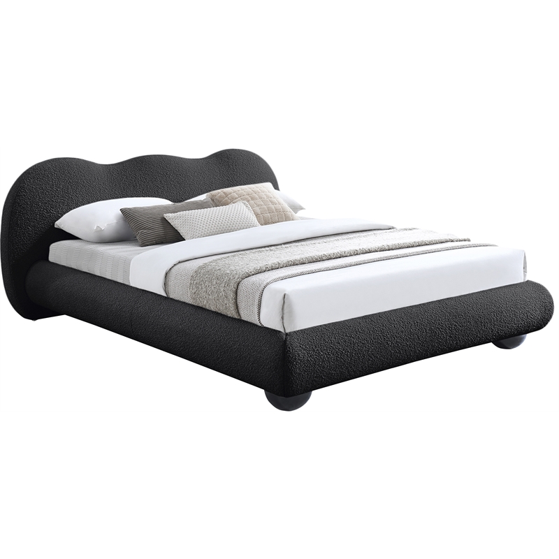 Maklaine Contemporary Boucle Fabric King Bed in Black Finish