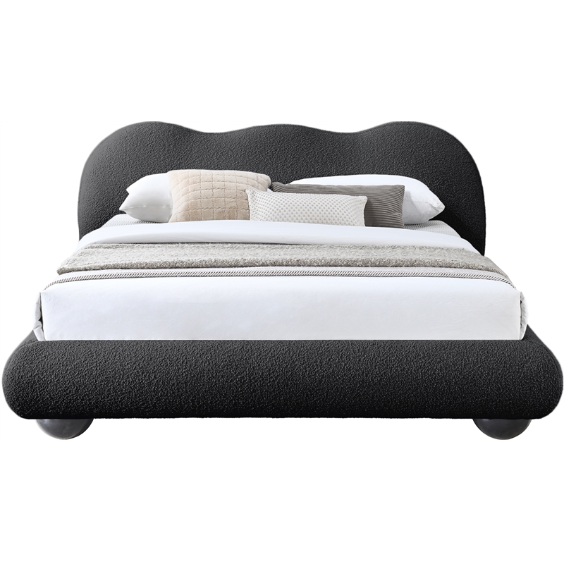 Maklaine Contemporary Boucle Fabric King Bed in Black Finish