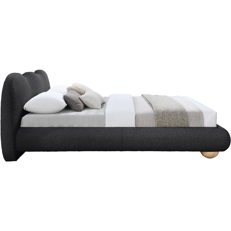 Maklaine Contemporary Boucle Fabric King Bed in Black Finish