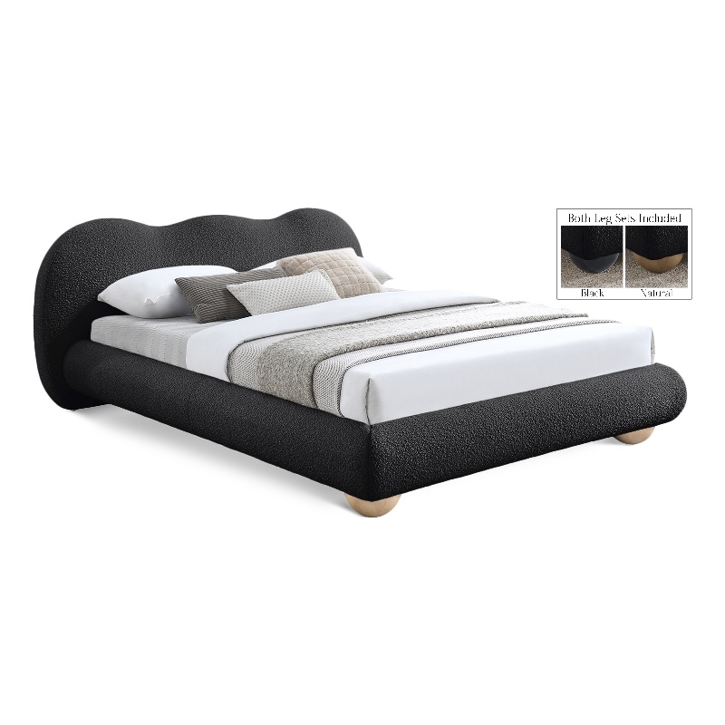 Maklaine Contemporary Boucle Fabric King Bed in Black Finish