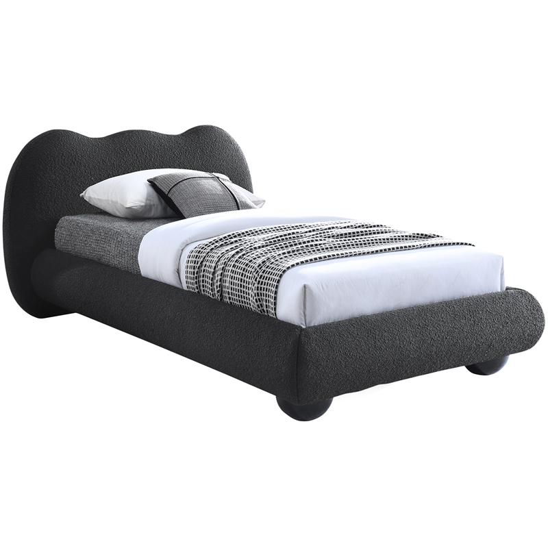 Maklaine Contemporary Boucle Fabric Twin Bed in Black Finish