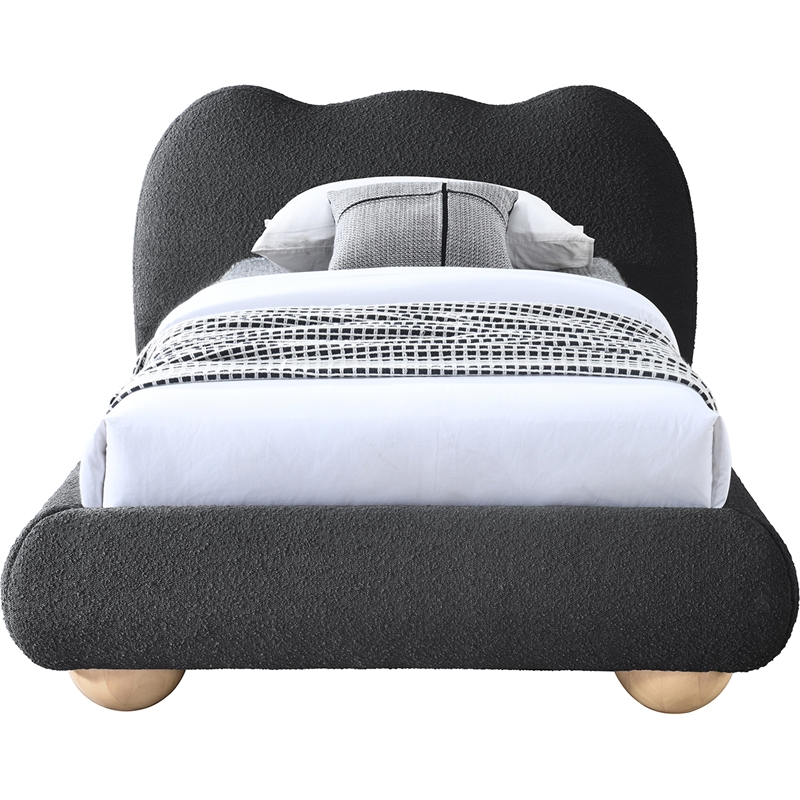 Maklaine Contemporary Boucle Fabric Twin Bed in Black Finish