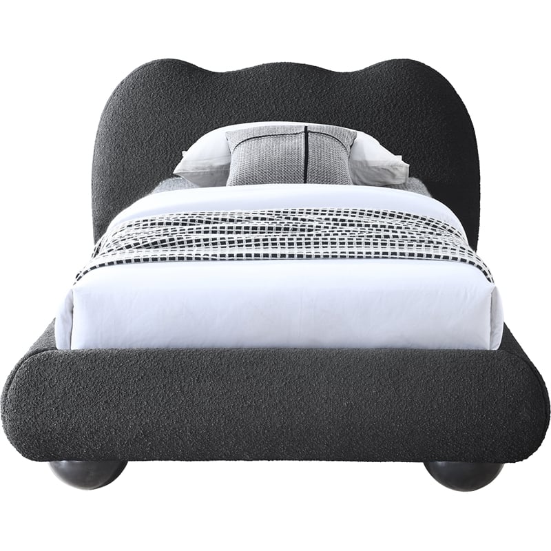 Maklaine Contemporary Boucle Fabric Twin Bed in Black Finish