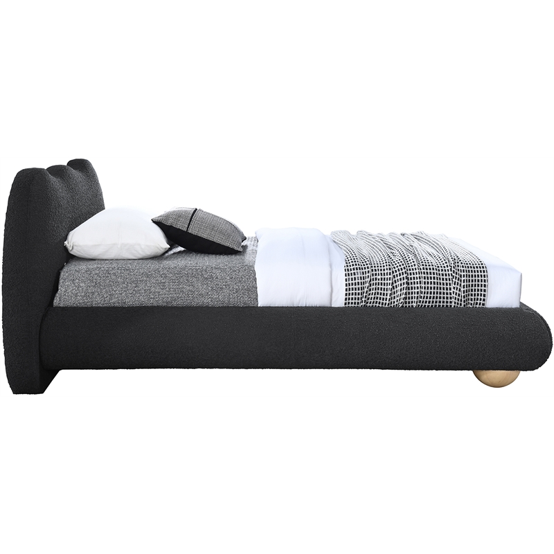 Maklaine Contemporary Boucle Fabric Twin Bed in Black Finish
