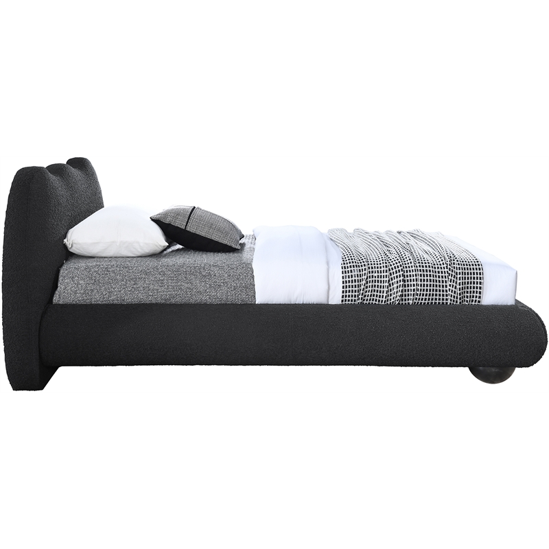 Maklaine Contemporary Boucle Fabric Twin Bed in Black Finish