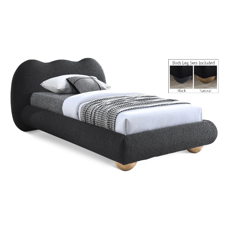Maklaine Contemporary Boucle Fabric Twin Bed in Black Finish