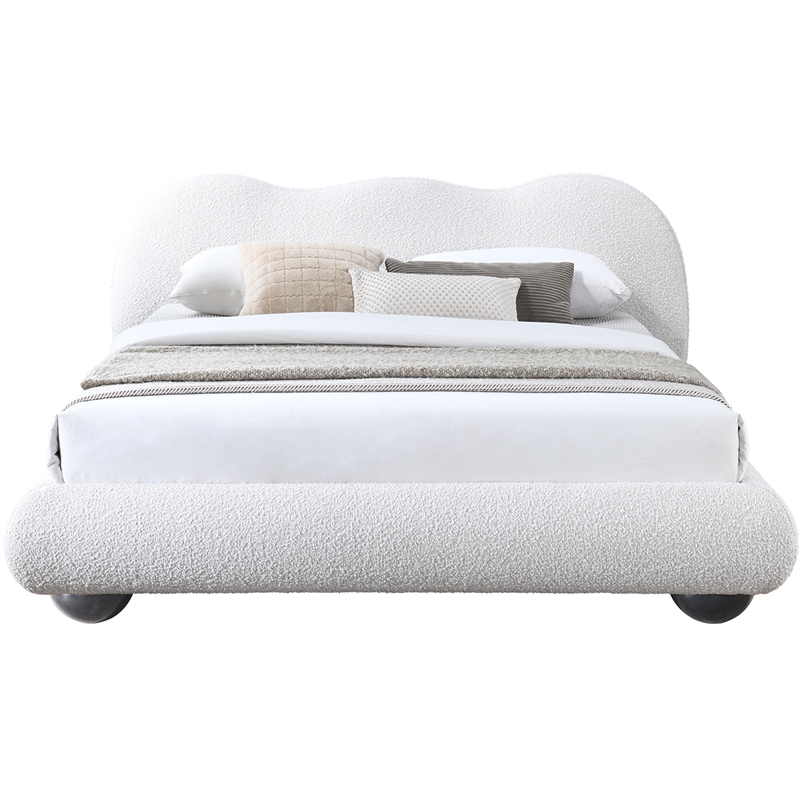 Maklaine Boucle Fabric Cream King Bed Contemporary 36