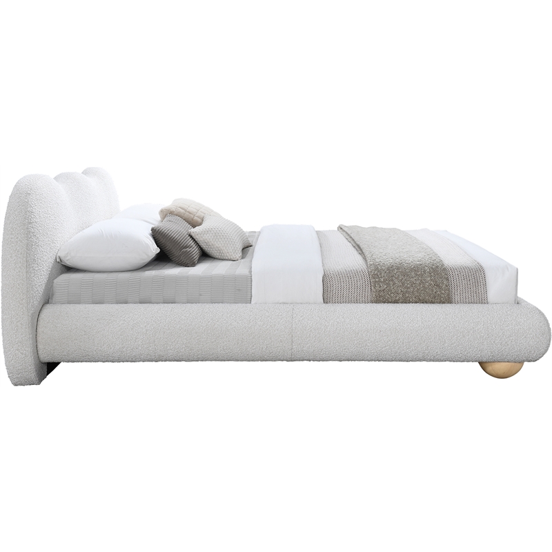 Maklaine Boucle Fabric Cream King Bed Contemporary 36