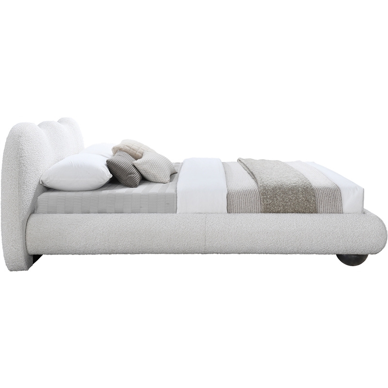 Maklaine Boucle Fabric Cream King Bed Contemporary 36