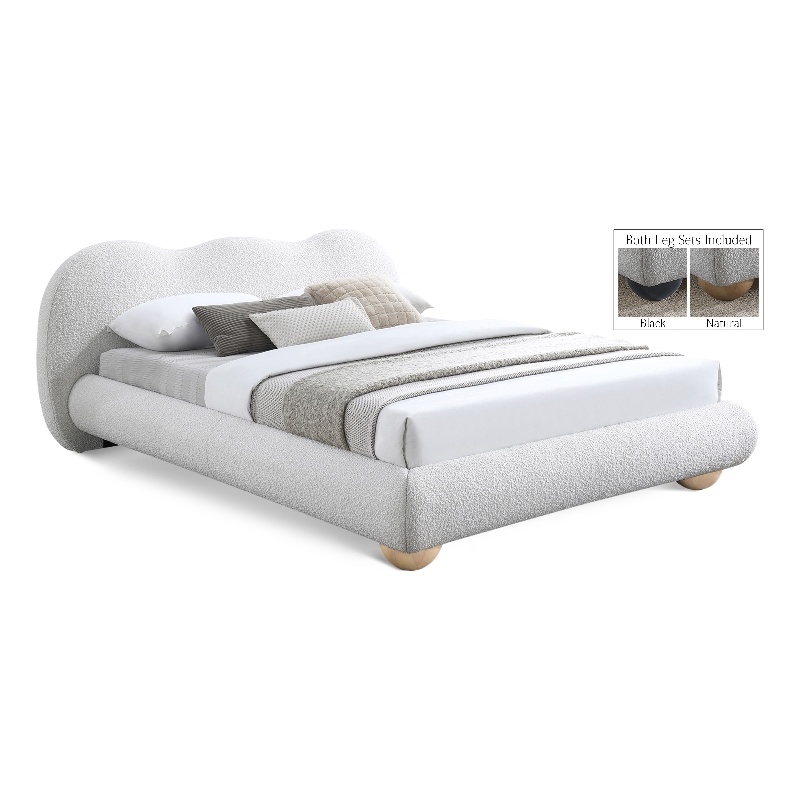 Maklaine Boucle Fabric Cream King Bed Contemporary 36