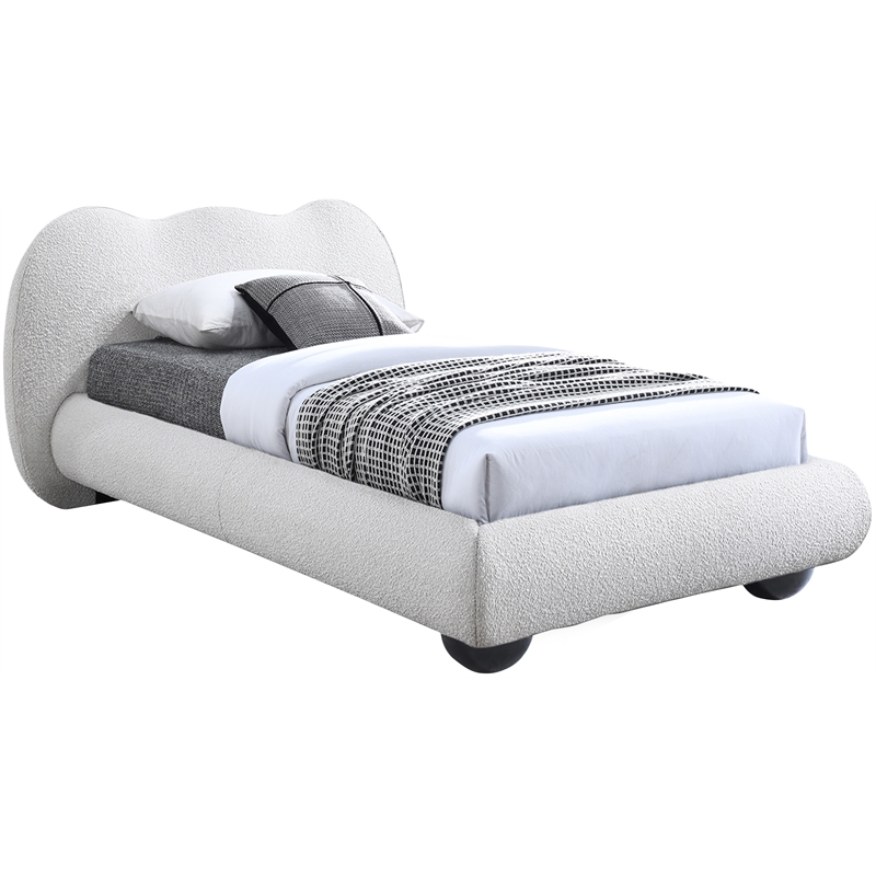Maklaine Contemporary Boucle Fabric Twin Bed in Cream Finish