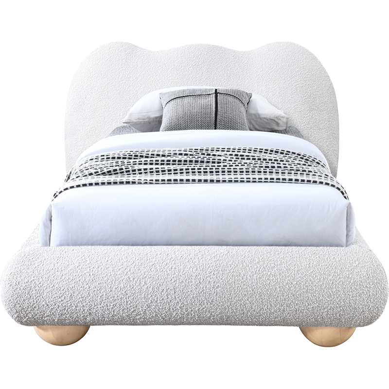 Maklaine Contemporary Boucle Fabric Twin Bed in Cream Finish