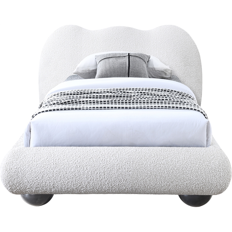 Maklaine Contemporary Boucle Fabric Twin Bed in Cream Finish