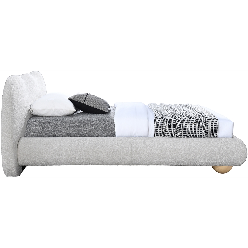 Maklaine Contemporary Boucle Fabric Twin Bed in Cream Finish