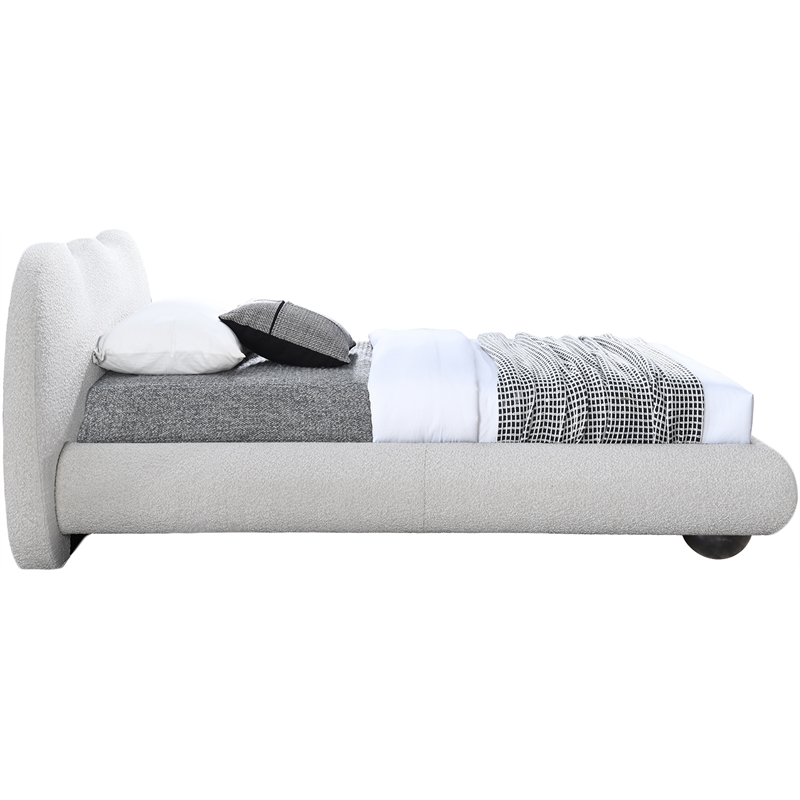 Maklaine Contemporary Boucle Fabric Twin Bed in Cream Finish