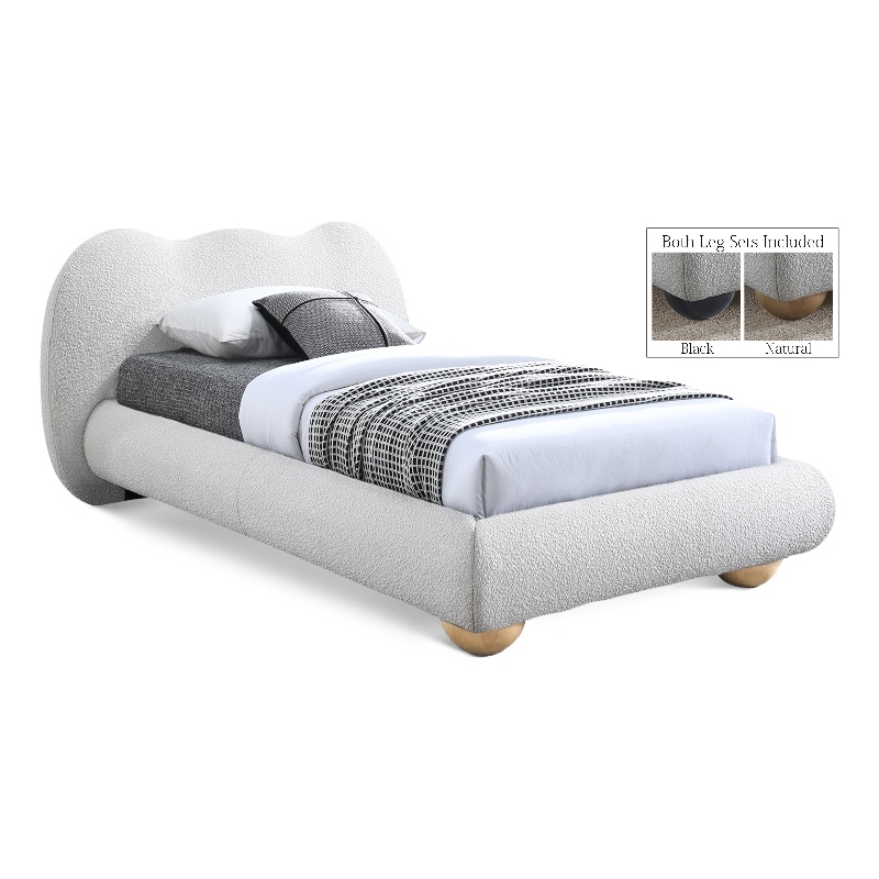 Maklaine Contemporary Boucle Fabric Twin Bed in Cream Finish