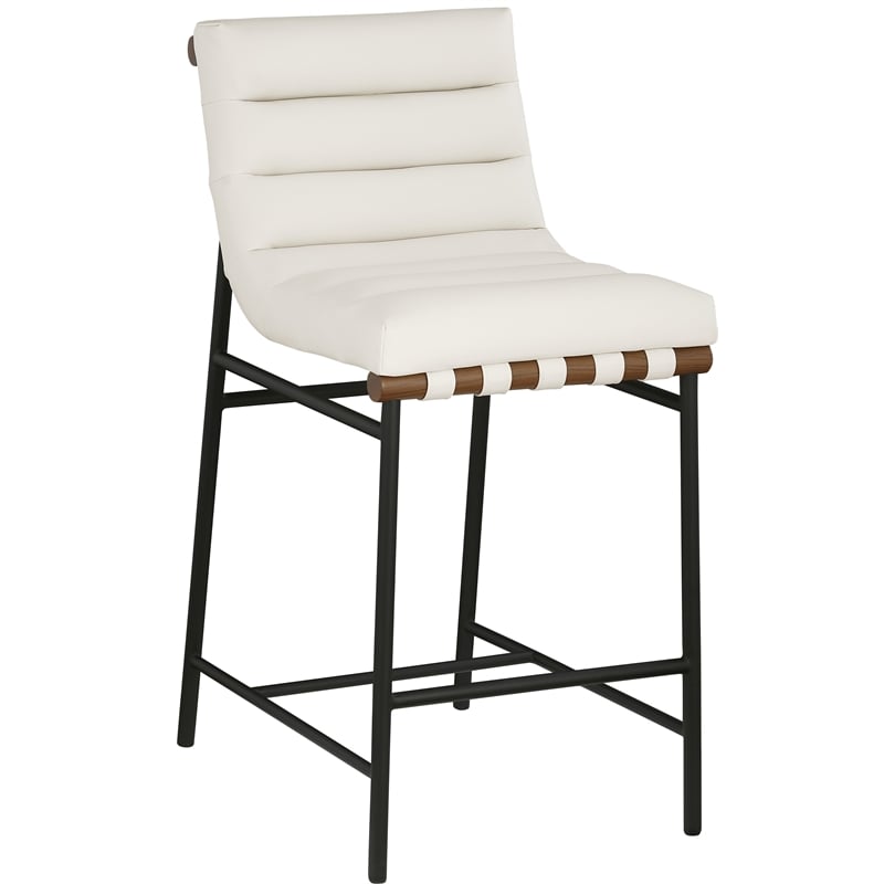 Maklaine Contemporary Soft Cream Vegan Leather Counter Stool