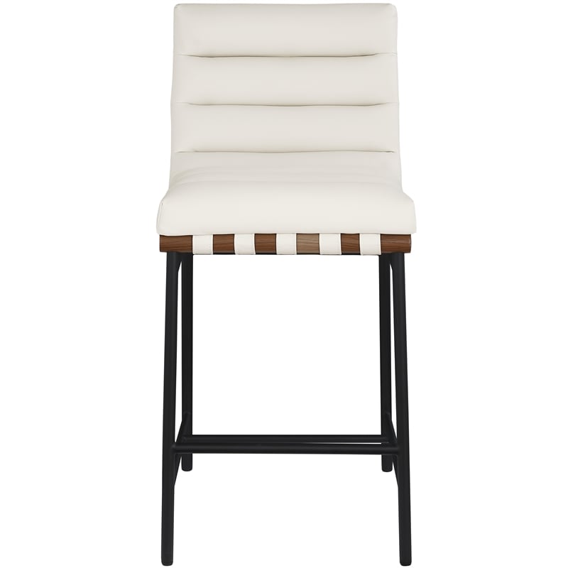 Maklaine Contemporary Soft Cream Vegan Leather Counter Stool