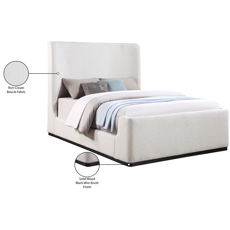 Maklaine Contemporary Soft Rich Cream Finish Fabric Queen Bed