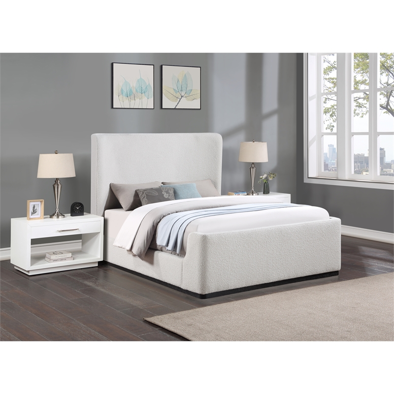 Maklaine Contemporary Soft Rich Cream Finish Fabric Queen Bed
