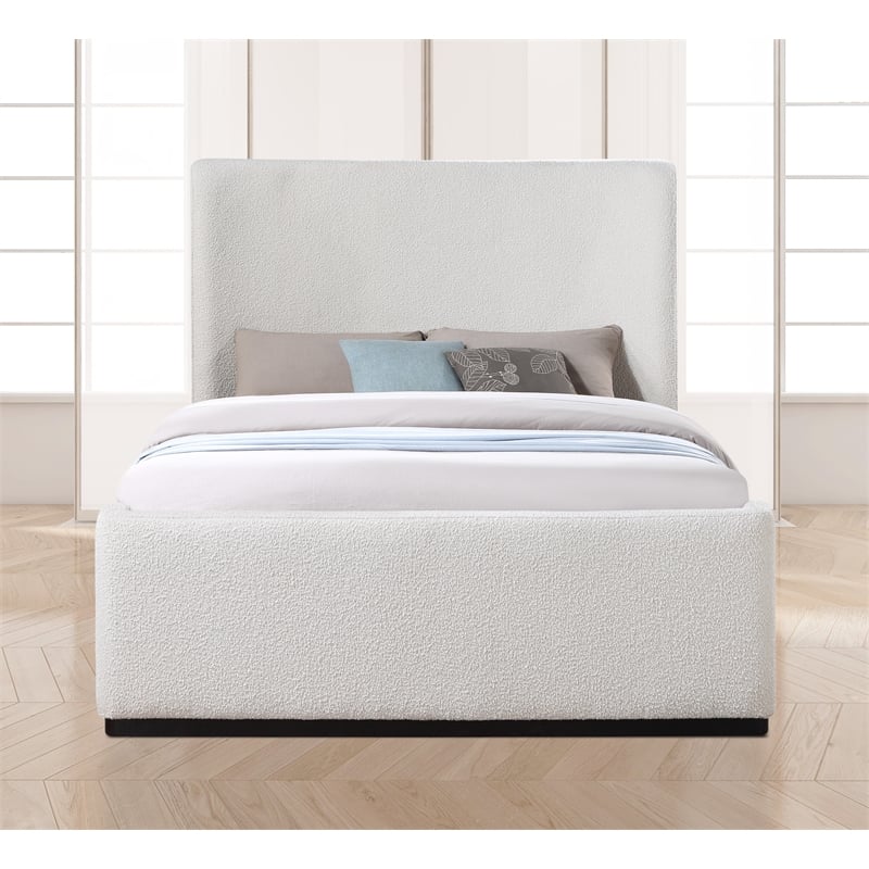 Maklaine Contemporary Soft Rich Cream Finish Fabric Queen Bed